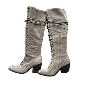 Jeffery Campbell x Free People Over-the-Knee Suede Leather Boots Grey 8.5